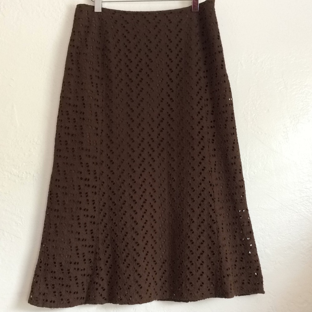 J. Crew cocoa brown eyelet A-line cotton midi